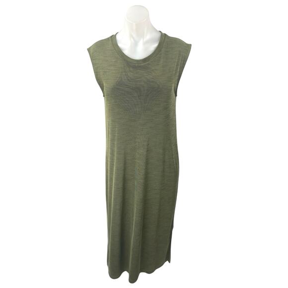 Nicole Miller Green Short Cap Sleeve Ribbed Knit Shift Tank Maxi Dress Size M - Picture 1 of 4